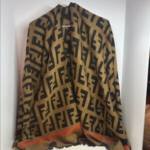 Fendi Tan and Black Logo Wrap (poncho)
